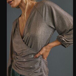 Anthropologie Luanne Bronze Shimmer Wrap Blouse